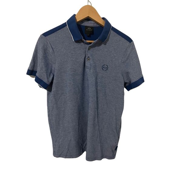 Armani Exchange Men’s Polo Shirt Blue Contrast Trim Logo Size M - Picture 2 of 11